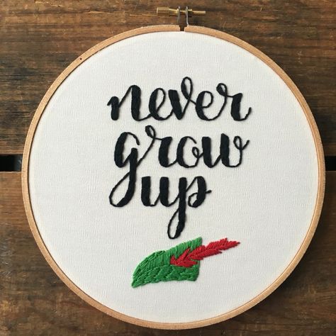 Peter Pan Crafts, Up Embroidery, Embroidery Sweater, Disney Decor, Embroidery On Clothes, Never Grow Up, Sewing Embroidery Designs, Hand Embroidery Stitches, Embroidery Hoop Art