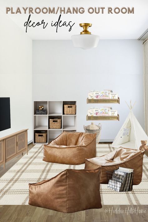 Kids playroom and hang out room decor ideas! Kids play room mood board Bonus Room Movie Room, Ideas For Bonus Room In House, Teenage Playroom, Teen Playroom Ideas, Kids Media Room, Playroom Ideas Small Space, Bonus Room Playroom, Teen Playroom, Playroom Lounge