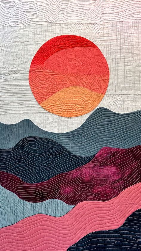 Embroidery with sunset textile craft quilt. | free image by rawpixel.com / Boom Iphone Sunset Wallpaper, Iphone Wallpaper Sports, Sunset Quilt, Warm Wallpaper, Landscape Embroidery, Textile Craft, Nice Designs, Landscape Quilt, Scrap Ideas