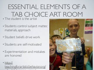 Teaching Artistic Behaviors, Tab Art Lessons, Tab Art Room, Choice Based Art, Teaching For Artistic Behavior, Classroom Playlist, Tab Classroom, Tab Ideas, Tab Art