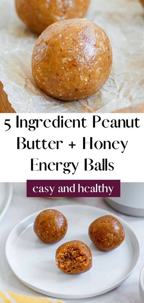 These simple peanut butter and honey energy balls are made with oats, dates, peanut butter, honey, and vanilla for the perfect grab and go snack. Dates Peanut Butter, Honey Sandwich, Peanut Butter And Honey, Work Breakfast, Peanut Butter Energy Balls, Peanut Butter Oats, Energy Ball Recipe, Peanut Butter Roll, Butter Honey