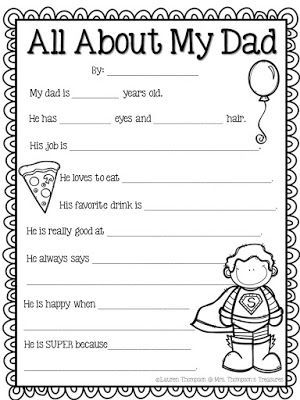 Free Father's Day Activity - All About My Dad  Father's Day is a great time to celebrate and honor the special men in students' lives! With this cute questionnaire students can answer questions about their dad uncle or grandpa and give it to them as a cute keepsake! If you will be out of school by Father's Day send it home for students to complete over the summer!  Get the FREE download on my blog HERE!  craftivity Father's Day father's day activities gifts for dad Mrs. Thompson's Treasures Father's Day Activity, Fathers Day Questionnaire, All About My Dad, Fathers Day Art, Father's Day Activities, Classroom Freebies, Diy Father's Day Gifts, Father's Day Diy, Dad Day