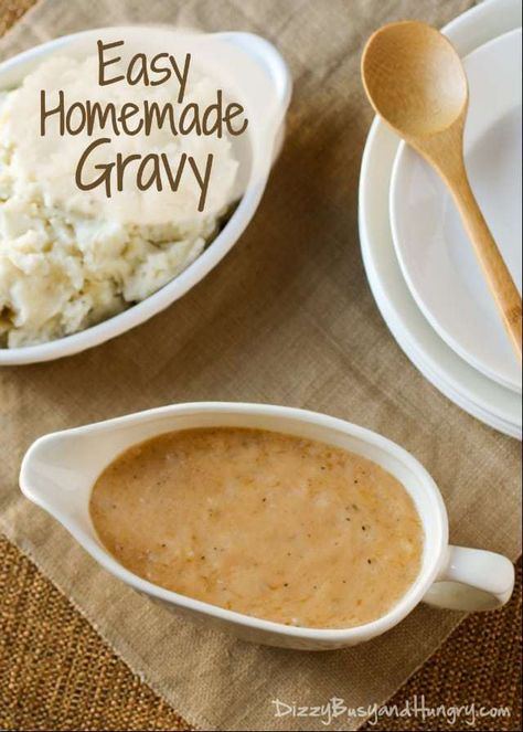 This easy homemade gravy takes only a few minutes of prep and it's so thick, creamy, and flavorful, your guests will rave over it! This recipe requires no meat drippings at all, so you can make it the day before to save yourself some hassle when cooking the rest of the meal. #easygravyrecipe #holidaycooking #homemadegravy #dizzybusyandhungry Cornstarch Chicken, Best Gravy Recipe, Easy Homemade Gravy, Turkey Gravy From Drippings, Brown Gravy Recipe, Homemade Gravy Recipe, Easy Gravy Recipe, Pan Gravy, Good Gravy