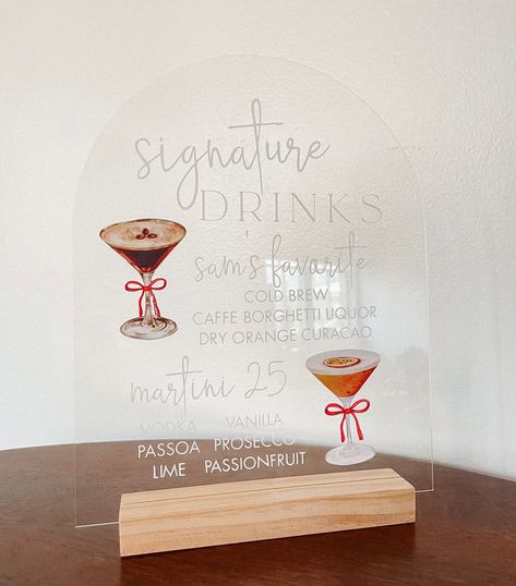 A tini bit older! 🍸✨ Custom Signature Drinks sign for 25th birthday party 🎂✨ // 𝒸𝓊𝓈𝓉ℴ𝓂 𝒸𝒽𝒾𝒸 small batch decor, event signage, apparel, gifts & accessories & more for all ages ✨ // DM me for all custom party decor & design / planning inquiries 🤍 . . . . #weddinginspo #weddingsignage #bridalchic #custommade #weddingdecor #customsignage #acrylicsigns #custombirthdaydecor #etsyshop #etsyfinds #handmadedecor #happybirthday #birthdaydecor #birthdayparty #weddinginspiration #partydecor #martinico... Tini Bit Older Decor, 25th Birthday Party, 25th Birthday Parties, Drinks Sign, Decor Event, Custom Signature, Signature Drinks Sign, Event Signage, Custom Signage