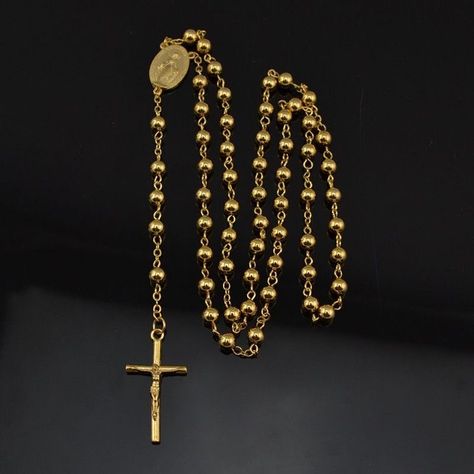 Gold Rosary Necklace For Men, Gold Rosary Necklace, Beautiful Rosary, Catholic Cross, Fine Gold Necklace, Gold Rosary, Buy Gold Jewelry, Beautiful Gold Necklaces, Mens Gold Jewelry