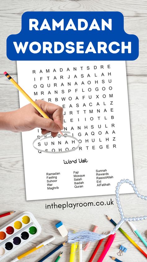 Free Printable Ramadan Word Search - In The Playroom Wordsearch For Kids, Ramadan Crafts For Kids, Eid Activities, Ramadan Printables, Kids Word Search, About Ramadan, Ramadan Kids, Eid Crafts, Ramadan Activities