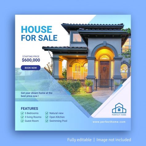 House for sale social media post adverti... | Premium Vector #Freepik #vector #banner #business #sale #house Layout Quotes, Art Deco Design Graphics, Fresh Drink, Fashion Sale Banner, Inmobiliaria Ideas, Advertising Banner, Photoshop Tutorial Typography, Real Estate Marketing Design, Travel Post