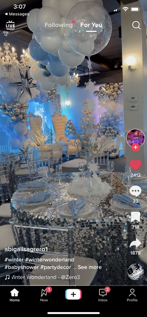 Ice Theme Quinceanera, Snow Quinceanera Theme, Wonder Winterland Theme, Cinderella Winter Wonderland, Ice Quinceanera Theme, Sweet Sixteen Party Ideas Winter Wonderland, Winterwonder Land Theme Sweet 16, Ice Princess Theme Party, Winter Wonderland Quinceanera Theme Centerpieces