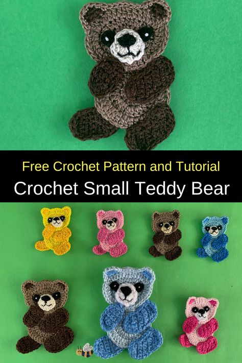 Teddy Bear Applique, Applique Animals, Crochet Appliqué, Small Teddy Bear, Crochet Bears, Appliqué Designs, Teddy Bear Patterns Free, Crochet Baby Socks, Bear Applique