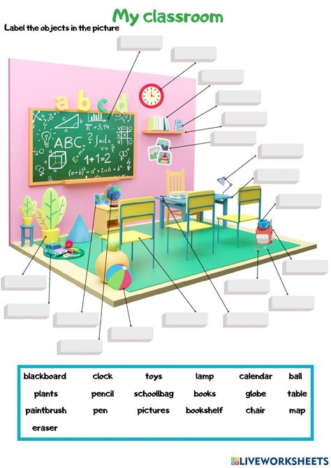 Things In The Classroom, My Classroom Objects Activities For Preschoolers, My Classroom Worksheets For Kids, Classroom Materials, Classroom Pictures Of Students, Classroom Worksheet, Classroom Things Worksheet, My Classroom, Things In Classroom Worksheet