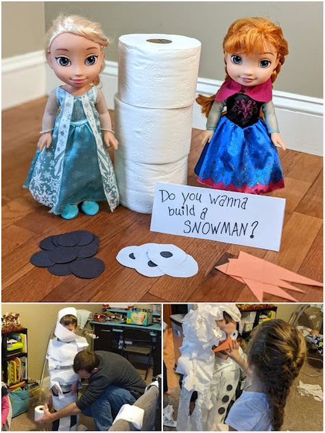 Do you wanna build a snowman? toilet paper party game - Frozen Inspired party Elsa Games Frozen Birthday Party, Frozen Marshmallow, Frozen Birthday Games Activities, Elsa Party Games, Frozen Themed Games, Frozen Party Bags Ideas, Frozen Theme Party Games, Winter Birthday Party Ideas For Kids, Frozen Party Ideas