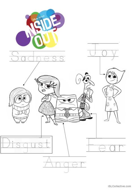 Colour in and trace feelings inspired by the 'Inside out' movie :) This is aimed at younger learners who cannot yet write. The vocabulary included is: Anger, Disgust, Joy, Fear and Sadness. Inside Out Worksheets, Superman Coloring Pages, Body Parts For Kids, Batman Coloring Pages, Inside Out Emotions, Movie Crafts, Feelings Activities, Emotions Activities, Creative Teaching Press