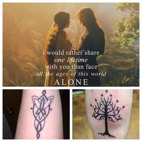 Lotr Couple Tattoo, Arwen Tattoo, Lotr Tattoo Ideas, Arwen And Aragorn, Elvish Language, Lotr Tattoo, Lord Of The Rings Tattoo, Couple Tattoo, Friendship Tattoos