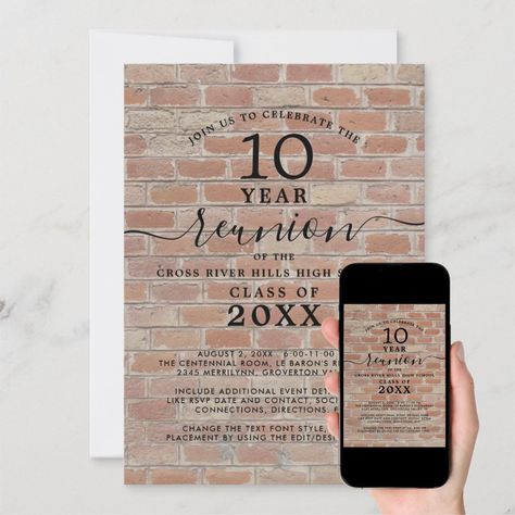 50th Class Reunion, Class Reunion Invitations, Reunion Invitation, Reunion Invitations, Brick Background, Cross River, Shop Class, College Classes, Class Reunion