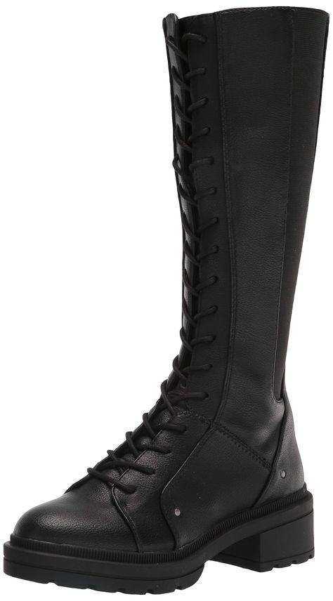 PRICES MAY VARY. Made in USA Rubber sole Block Heel Heel Height: 2 inches Knee High Lace Up Boot With Side Zipper Running Boots, Boots Long, Rainy Day Fashion, Laced Boots, Black High Boots, Lug Sole Boots, Womens Chunky Heels, Rocket Dog, Frye Boots