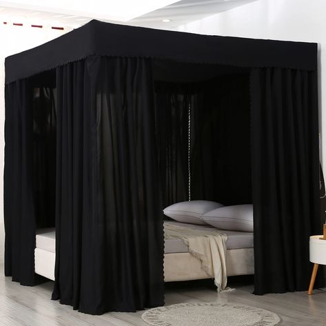 JOYLIFE Twin Canopy Bed Curtain Lightproof Bed Canopies&Drapes Bed Canopy for Girls Home and Bed Decor (Black, Twin) Bed Canopy Curtains, Curtain Canopy, Black Canopy Bed, Adult Bedroom Decor, Bed Canopies, Curtains Design, Simple Bed Designs, Canopy Bed Curtains, Halloween Bedroom Decor