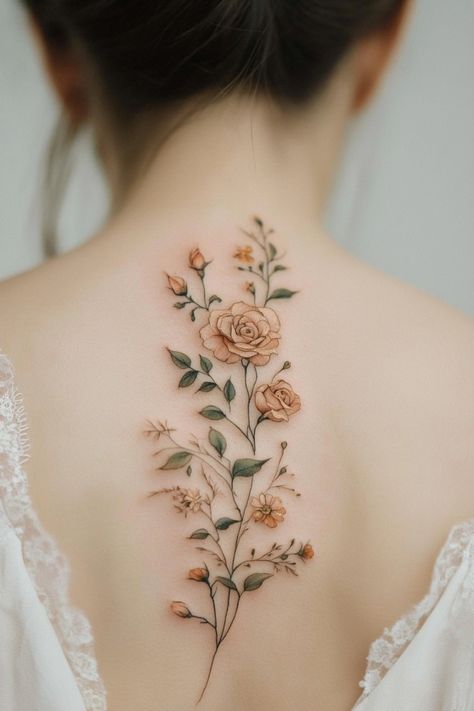 Elegant floral tattoo on a woman's back. Tattoo Placements For Women, Back Tattoo Designs For Women, Back Tattoo Inspiration, Back Tattoo Ideas For Women, Back Tattoo Placements, Back Tattoos For Women, Back Tattoo Designs, Back Tattoo Ideas, Compass Rose Tattoo