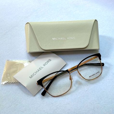 Brand New Michael Kors Black / Rose Gold Mk 3012 (Style: Adriana) Metal Frames 1113 Size 51-17-135 Comes With Care Card And Branded Microfiber Lens Cloth Comes With Hard Saffiano Leather Snap-Closure Glasses Case Eyeglasses With Demo Lenses You Can Send These Frames To A Lab With Your Eyeglass Prescription To Get Custom Lenses Put In Them. Other Styles, Brands, And Eyewear Accessories Available In My Closet! Michael Kors Glasses, Prescription Glasses Frames, Michael Kors Eyeglasses, Oval Glasses, Michael Kors Sunglasses, Michael Kors Accessories, Oval Sunglasses, Metallic Pink, Prescription Eyeglasses