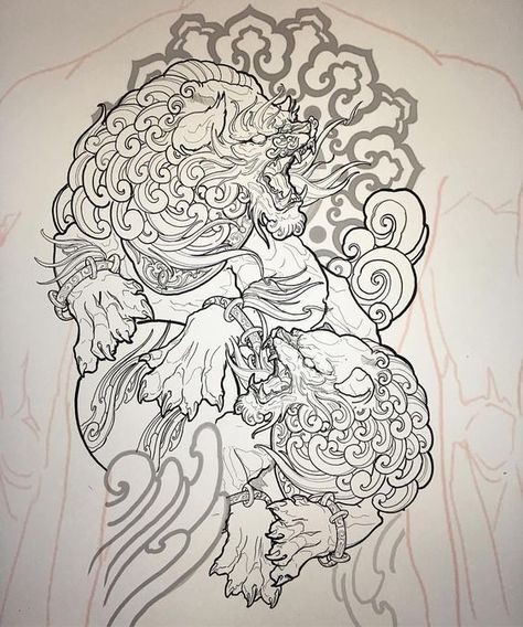 Griffon Tattoo, Foo Dog Tattoo Design, Foo Dog Tattoo, Kunst Tattoos, Japan Tattoo Design, Fu Dog, Asian Tattoos, Japan Tattoo, Japanese Tattoo Designs