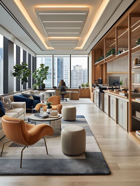 Elevated Office Space, Modern Workspace Design, Luxury Co Working Space, Breakout Room Design, Office Open Space Design, 2024 Office Design, Office Pantry Ideas, Office Lobby Lounge, Open Workspace Office