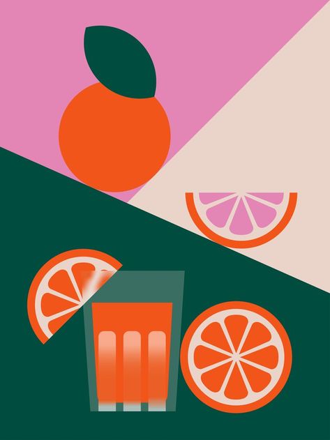 Oranges Illustration Fruit, Fresh Illustration Design, Juice Illustration Design, Citrus Illustration Graphic Design, Geometric Fruit Illustration, Green And Orange Graphic Design, Orange Illustration Fruit, Retro Fruit Illustration, Orange Illustration Graphics