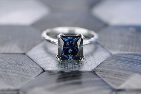 Dark Gray Blue princess cut Moissanite Engagement Ring Wedding Band anniversary gift Gray Moissanite, Princess Cut Moissanite, Engagement Rings Princess, White Gold Engagement Ring, Jewelry Post, Ring Ideas, White Gold Engagement, White Gold Engagement Rings, Gold Engagement Ring