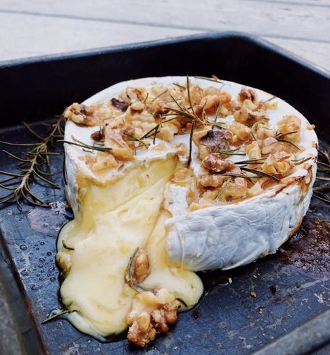 Baked Brie with Truffle Honey, Rosemary and Walnuts — THAT CHEESE PLATE Honey Baked Brie, Baked Camembert Recipe, Baked Brie Honey, Truffle Honey, Truffle Cheese, Baked Camembert, Honey Baked, Brie Recipes, Spiced Pecans