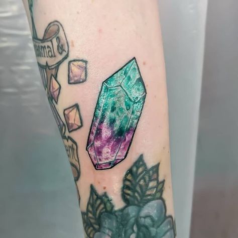 Crystal tattoo for the lovely @chaoticrogue . Thanks for pulling this one out of the depths of my 2018 flash book :) . . . . . . . #fluoritetattoo #flourite #crystaltattoo #gemtattoo #witchtattoo #witchytattoo #spelltattoo #halloweentattoo #tourmaline #tourmalinetattoo #morganite #morganitetattoo #birthstonetattoo #halloweentattooflash #inktober #inktober2020 #torontotattoo #ontariotattoo #tarottattoo #wiccatattoo #wiccantattoo #Regram via @www.instagram.com/p/CFue6Hul21w/ Fluorite Tattoo, Crystal Tattoo Ideas, Crystals Tattoo, Crystal Tattoos, Wicca Tattoo, Wiccan Tattoo, Halloween Tattoo Flash, Crystal Shard, Gem Tattoo