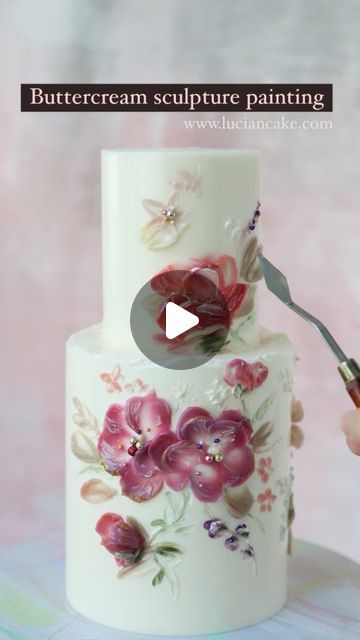 Painting Buttercream Cakes, Painting On Buttercream Cakes, Cake Palette Knife, Pallete Knife Cakes, September Cakes Ideas, Painted Cakes Buttercream, Buttercream Flowers On Cake, Palette Knife Painting Cake, Buttercream Stencil Cake