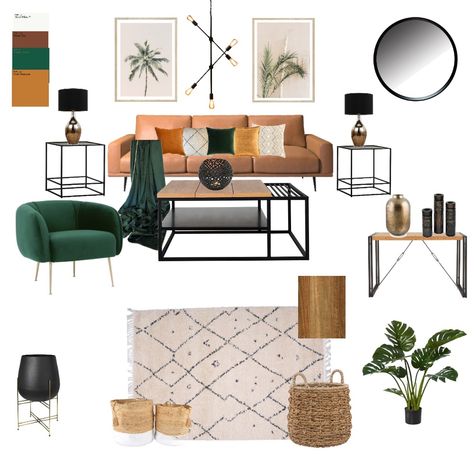 View this Interior Design Mood Board and more designs by KeyWilson on Style Sourcebook Mid Century Modern Mood Board, Condo Aesthetic, Modern Mood Board, Bohemian Pictures, Modern Boho Bedroom, Colour Mood, Mid Century Modern Interior Design, Bohemian Interior Design, Pictures Background