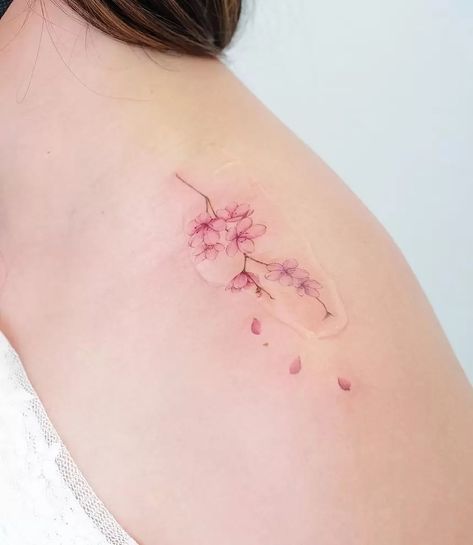 Cherry Blossom And Lavender Tattoo, Cherry Blossom Infinity Tattoo, Cherry Blossom Tattoo Pink, Japanese Cherry Blossom Tattoo Fine Line, Sakura Fine Line Tattoo, Cherry Blossom Wrist Tattoo For Women, Delicate Cherry Blossom Tattoo, Cherry Blossom Tattoo Dainty, Cherry Blossom Tattoo Watercolor