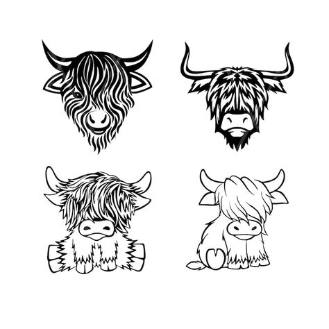 Hairy Cows Scottish Highlands Tattoo, Mini Highland Cow Tattoo, Hyland Cow Tattoo, Highland Cow Tattoo Simple, Cow Svg Free Files For Cricut, Highland Cow Drawing Easy, Cow Head Outline, Highland Cow Outline, Highland Cow Drawing