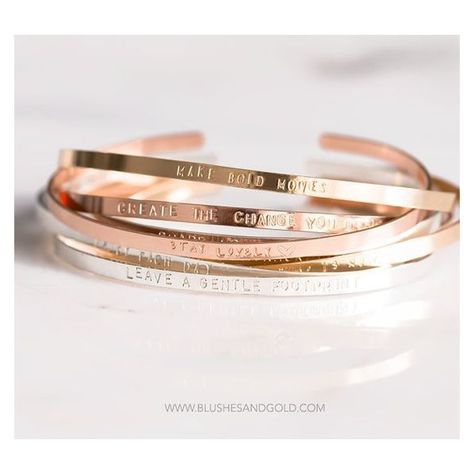 Mantra Bracelet, Stacking Personalized Cuff Bracelet, Inspirational... ❤ liked on Polyvore featuring jewelry, bracelets, cuff bangle bracelet, stackers jewelry, hand stamped jewelry, hinged cuff bracelet and cuff bracelet Personalized Cuff Bracelets, Rose Gold Cuff Bracelet, Jewerly Bracelets, Mantra Bracelet, Engraved Cuff, Mantra Bands, Bracelet Quotes, Jewelry Quotes, Inspirational Bracelets