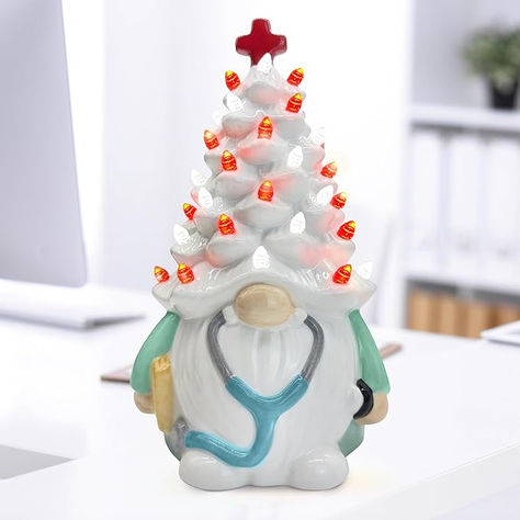 Nurse Gifts for Women, Light Up Ceramic Gnome Tree, Christmas Birthday Gifts for Nurses, Gnome Decor Indoor for Home Office Table Top, LED Figurine Collectione, Gnome Gifts for Nurse Doctor Colleagues Nursing Home Christmas Decorations, Doctor Gnome, Nurse Friends, Gnome Gifts, Gifts For Nurse, Gifts For Nurses, Gnome Decor, Ceramic Tree, Gifts Box