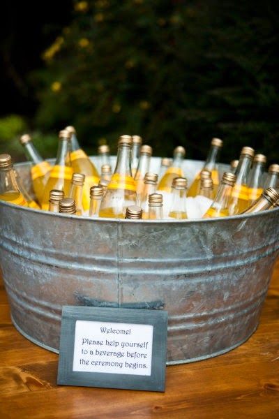 Trends We Love: The Pre-Ceremony Beverage Station or Cocktail Hour Drinks Before Wedding Ceremony, Belize Wedding, 25 Anniversary, Special Drinks, Beverage Station, Hotel Ideas, Wedding Food Drink, Mix Drinks, Galvanized Tub