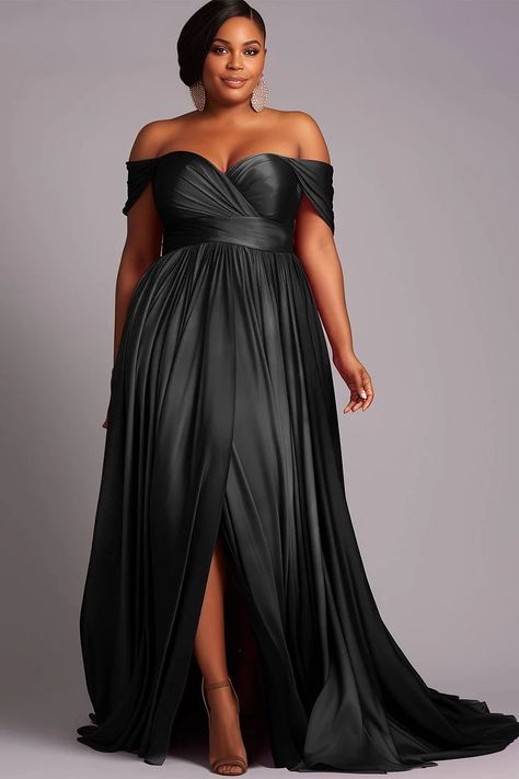 Xpluswear Design Plus Size Formal Magenta Off The Shoulder Cap Sleeve Split Crinkle Chest Satin Maxi Dresses [Pre-Order] Black Tie Dresses For Women, Plus Size Black Tie Event Dresses, Black Tie Dresses Formal, Plus Size Gala Dress, Plus Size Wedding Guest Outfits, Black Tie Event Dresses, Plus Size Ball Gown, Lace Dress Classy, Winter Tips