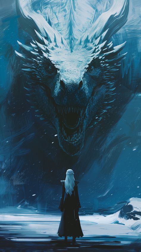 Daenerys against the Frozen Alliance, Alberto Dueñas Arte Monster High, Ice Dragon, Targaryen Art, Dragon Artwork Fantasy, Gra O Tron, Game Of Thrones Art, Dragon Rider, White Dragon, Fantasy Creatures Art