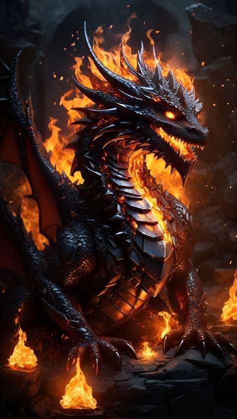 Dragon Tattoo Realistic, Flaming Dragon, Dragon Pics, Dragon Medieval, Mythic Creatures, Dragon Aesthetic, Elemental Dragons, Night Creatures, Predator Alien Art