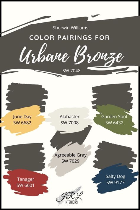 Urbane Bronze Coordinating Colors, Paint Color Of The Year, Urbane Bronze Sherwin Williams, Bronze Color Palette, 2021 Color Of The Year, Urbane Bronze, Deck Paint, Sherwin Williams Colors, Roatan