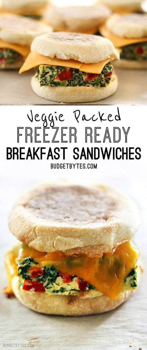 Low Carb Veggie, Breakfast For Busy Mornings, Breakfast Sandwich Recipes, Freezer Breakfast Sandwiches, Sandwich Bar, Vegetarian Meal Prep, Breakfast And Brunch, Freezer Breakfast, Breakfast Sandwiches