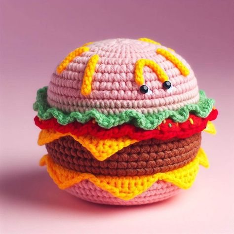 Mc Donald Burger, Crochet Hamburger, Chain Loop, Red Yarn, Whimsical Decor, Play Food, Worsted Weight Yarn, Yarn Needle, Slip Stitch