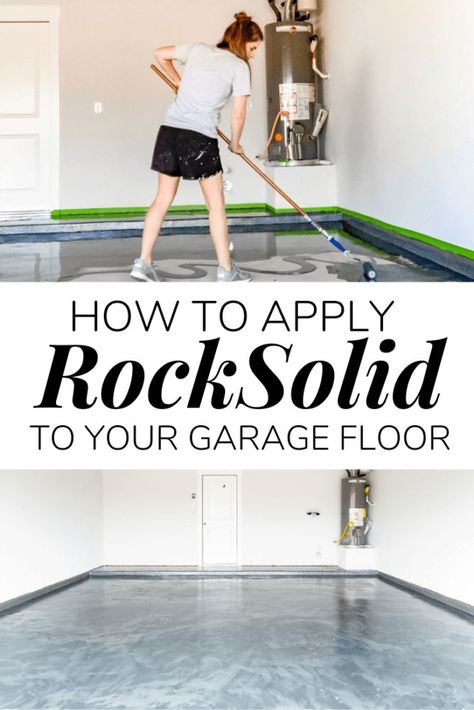 How to install a DIY epoxy floor in your garage using Rust-Oleum's Rock Solid Metallic Garage Floor Coating - plus answers to all of your FAQs about it! Diy Epoxy Floor, Garage Floors Diy, Epoxy Garage Floor Coating, Epoxy Garage Floor, Garage Epoxy, Diy Garage Bar, Garage Boden, Diy Garage Storage Cabinets, Garage Diy