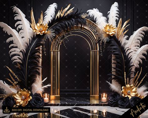 Great Gatsby Backdrop, Gatsby Backdrop, Black Gold Art, Elegant Backdrop, Digital Photography Backdrops, Roaring 20's, Elegant Photo, Gatsby Style, Gatsby Wedding