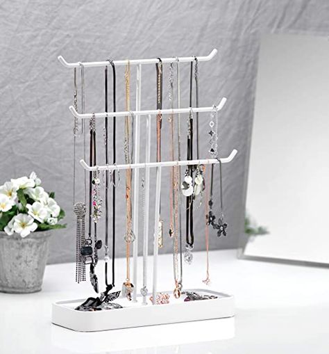 Necklace Organizer Drawer, Hanging Necklace Organizer, Necklace Organizer Wall, Metal Jewelry Holder, Necklace Organizer Diy, Diy Necklace Holder, Jewlery Holder, Jewelry Tree Stand, Jewellery Organiser