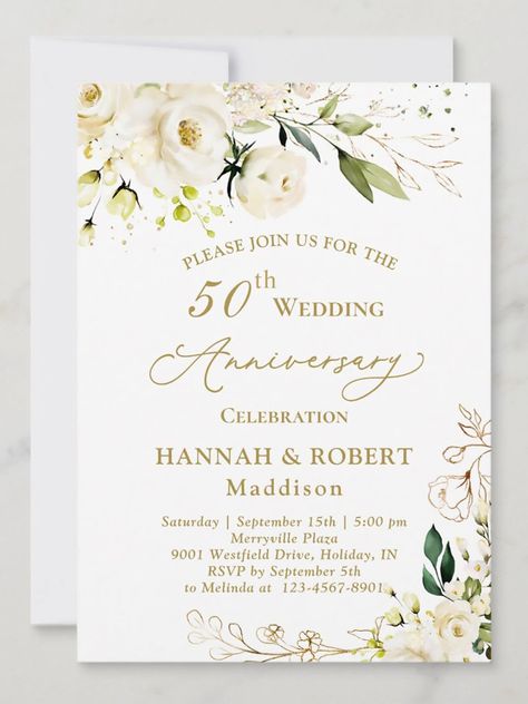 $2.92 | 50th Wedding Anniversary White Roses Foliage Invitation ⭐️
Gorgeous #white cream roses with green and gold #foliage in watercolor style. You can change the celebration year to suit your requirements.
#wedding #anniversary #weddinganniversary #50th #50thweddinganniversary #rose #50thweddinganniversarywhiteroses #gold
// Wedding anniversary cards // Wedding anniversary invitations design // Wedding anniversary invite // Vow renewal ideas //
#happyanniversary #love #weddingday #family #ad Anniversary Invitation Ideas, 50 Years Wedding Anniversary, Anniversary Invitation Card, Anniversary Invite, 50th Anniversary Invitations, 50th Wedding Anniversary Invitations, Anniversary Party Invitations, Gold Foliage, 50 Anniversary