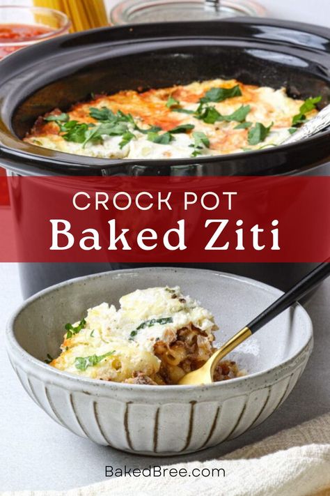 Discover a whole new way for you to spoil your pasta-loving family with this Crock Pot Baked Ziti—ground beef, vegetables, and two types of cheese that meld together for this slow-cooked Italian comfort food. Crock Pot Ziti, Crock Pot Baked Ziti, Slow Cooker Baked Ziti, Crockpot Pasta, Easy Baked Ziti, Slow Cooker Baking, Ziti Recipe, Ziti Recipes, Baked Ziti Recipe