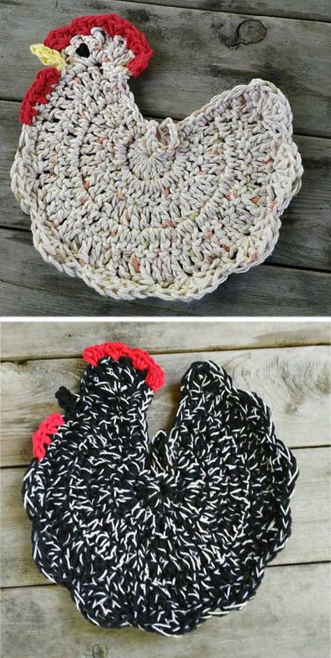 Chicken Pot Holder, Chicken Potholder, Crochet Potholder Patterns, Easy Knitting Projects, Crochet Easter, Crochet Chicken, Crochet Geek, Potholder Patterns, Crochet Fun