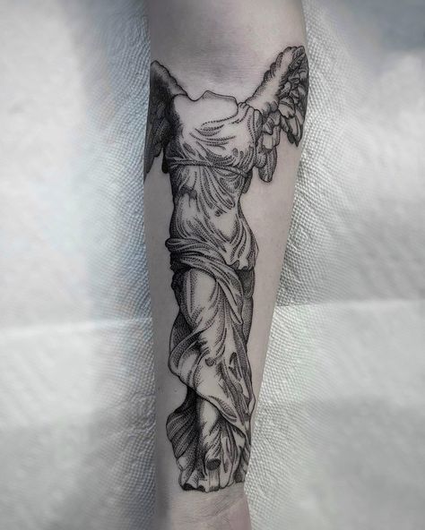 Victory Statue, Victory Tattoo, Nike Tattoo, Winged Victory, Statue Tattoo, Artist Tattoo, Flash Tattoo Designs, Dot Work Tattoo, Dainty Tattoos