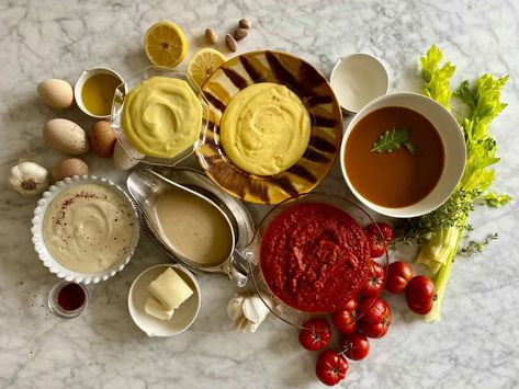 Back to Basics: The Classic French Mother Sauces | Saveur French Mother Sauces, Mother Sauces, Creole Sauce, French Sauces, Bearnaise Sauce, Poached Salmon, Salt Pork, Sauce Hollandaise, Creamy Recipes