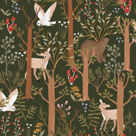 Baby Boy Fabric, Cozy Forest, Forest Fall, Fairytale Forest, 3 Wishes, Forest Print, Forest Friends, Cotton Quilting Fabric, Animal Faces